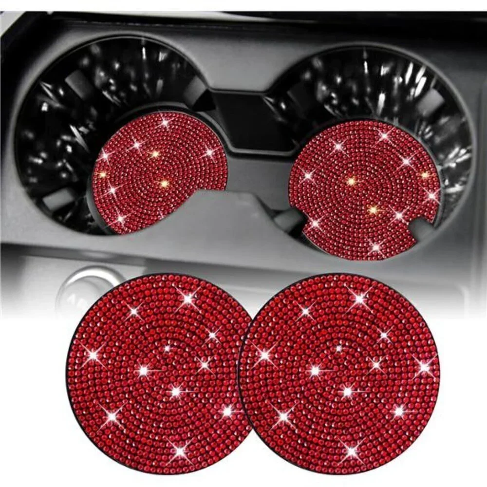 Car Cup Coasters Bling 2-Pack Universal Non-Slip Cup Holder Vehicle Diamond Red